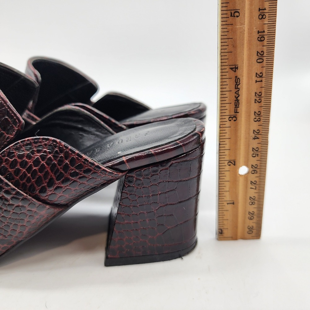 Freda Salvador Croc Embossed Heeled Mules Womens 7 Brown Leather Spain - Picture 8 of 11